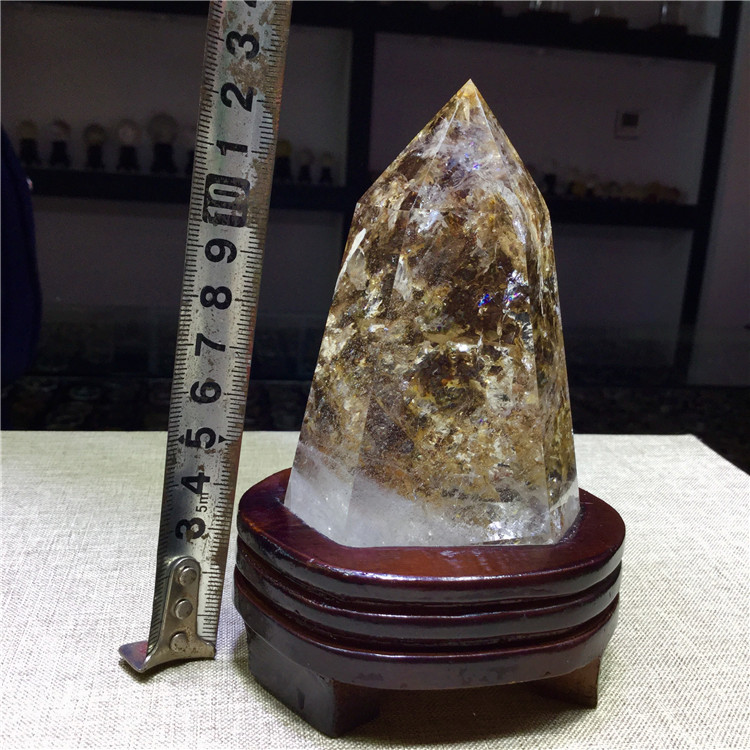 东海水晶天然原矿水晶黄胶花黄幽灵聚宝盆水晶柱摆件