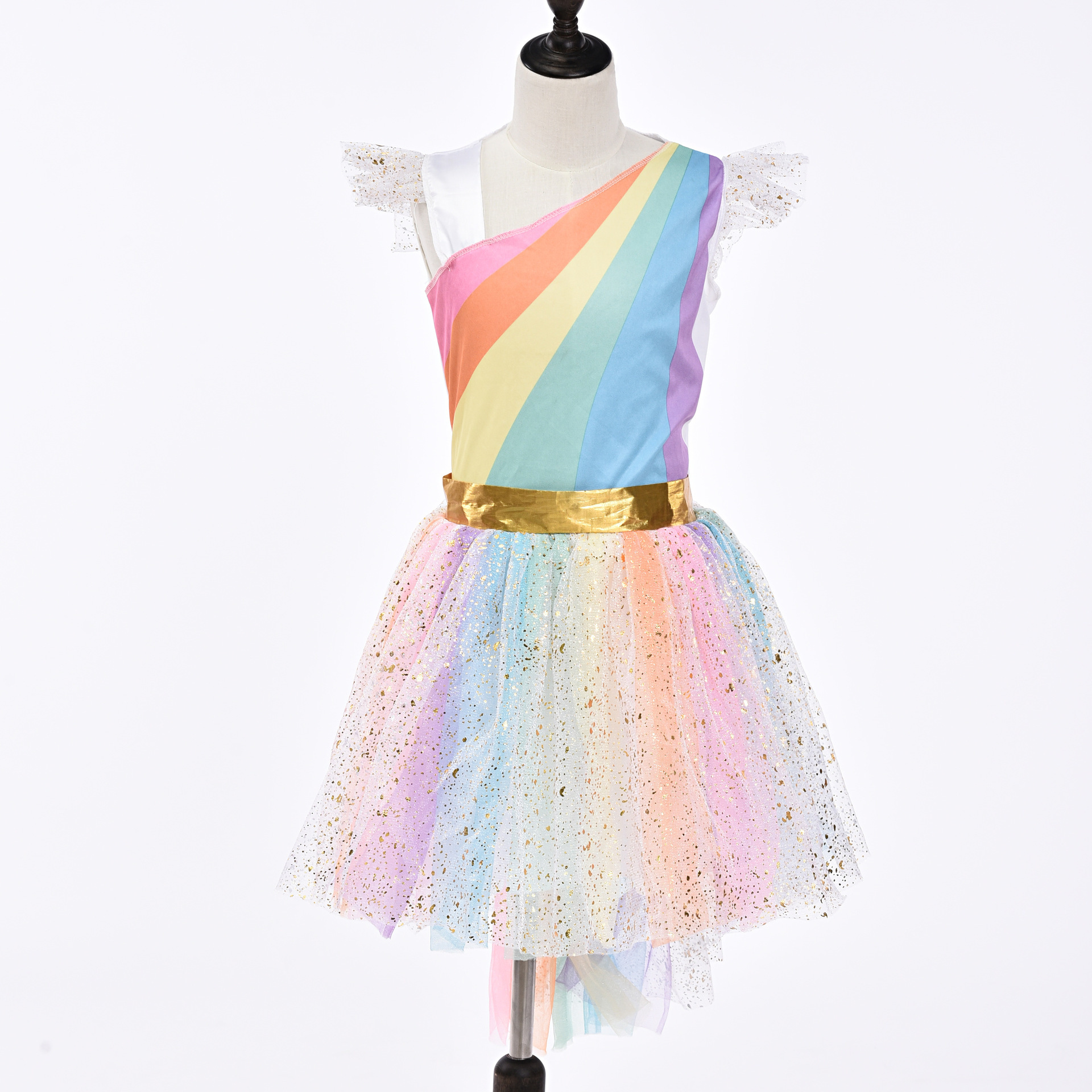 女童cosplay表演服装独角兽连衣裙子 皇冠翅膀彩虹公主燕尾裙