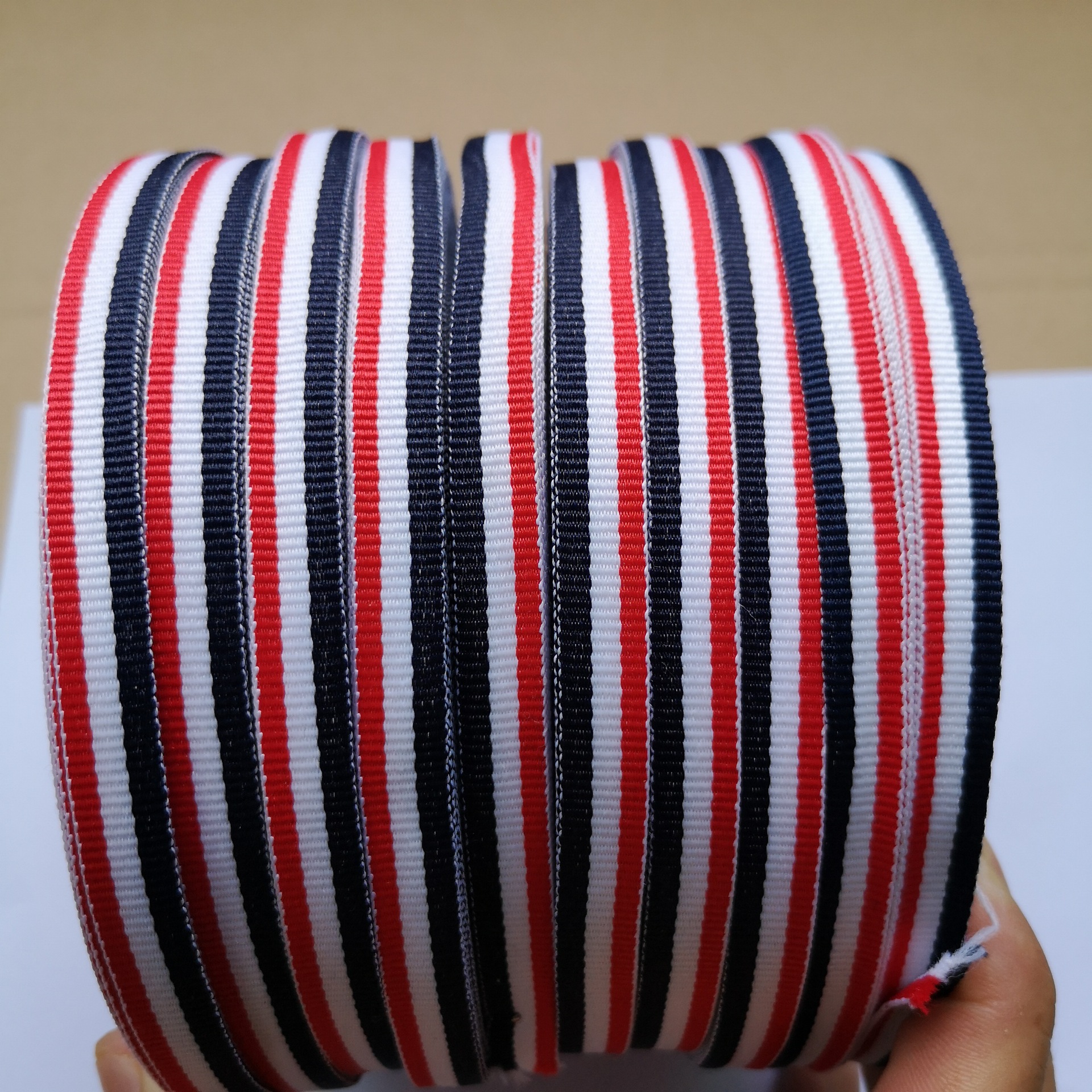 红白蓝三色间色织带1.0cm 1.5cm 2.0cm现货厂家批发