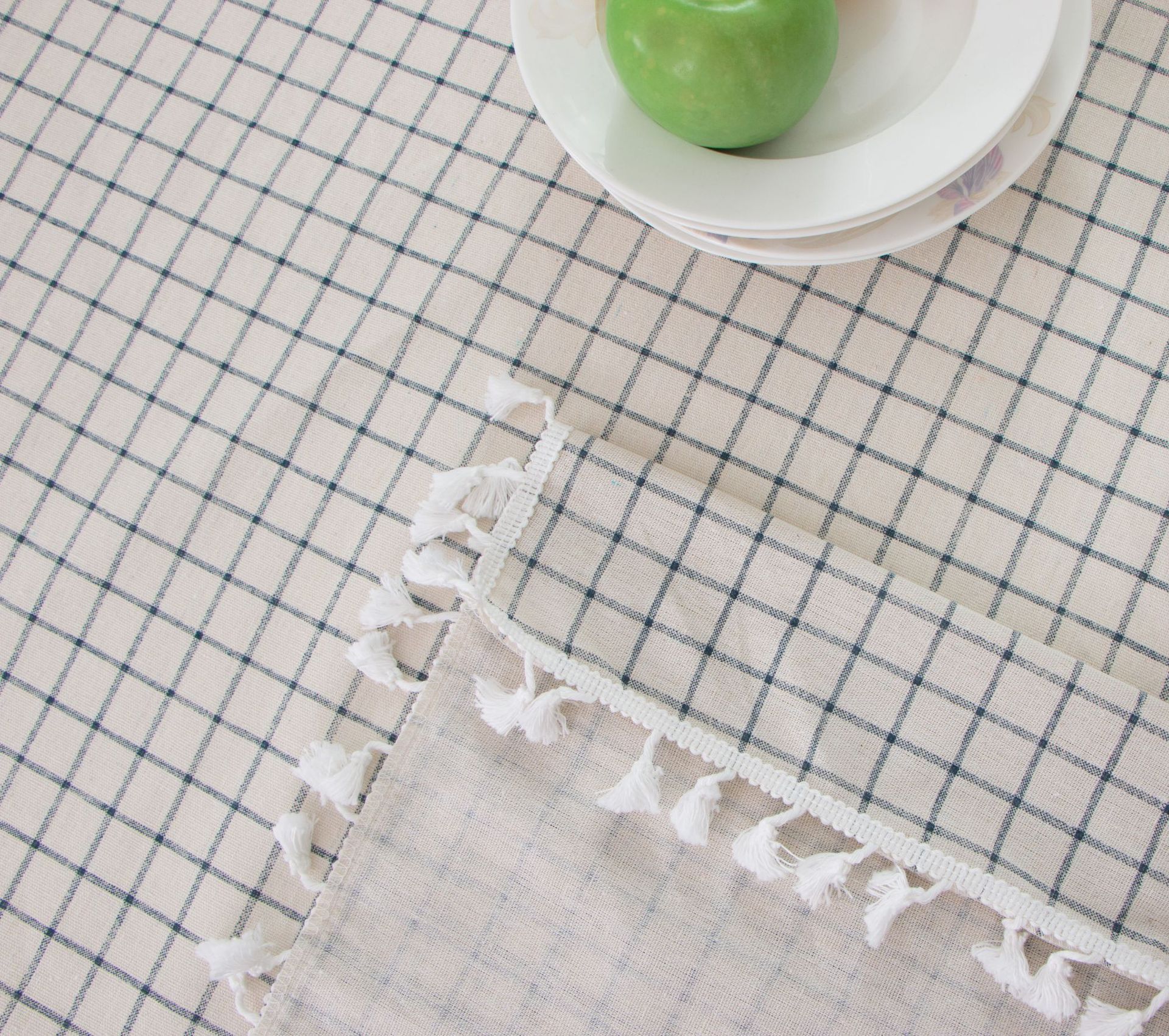 跨境专供现代简约茶几餐布 黑白格子棉麻桌布 长方形台布定制