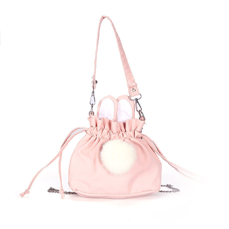 Japanese Style Soft Girl Cute Cartoon Rabbit Ear Messenger Bag Fashion Personality Drawstring Small Bag Funny Fur Ball Shoulder Bag