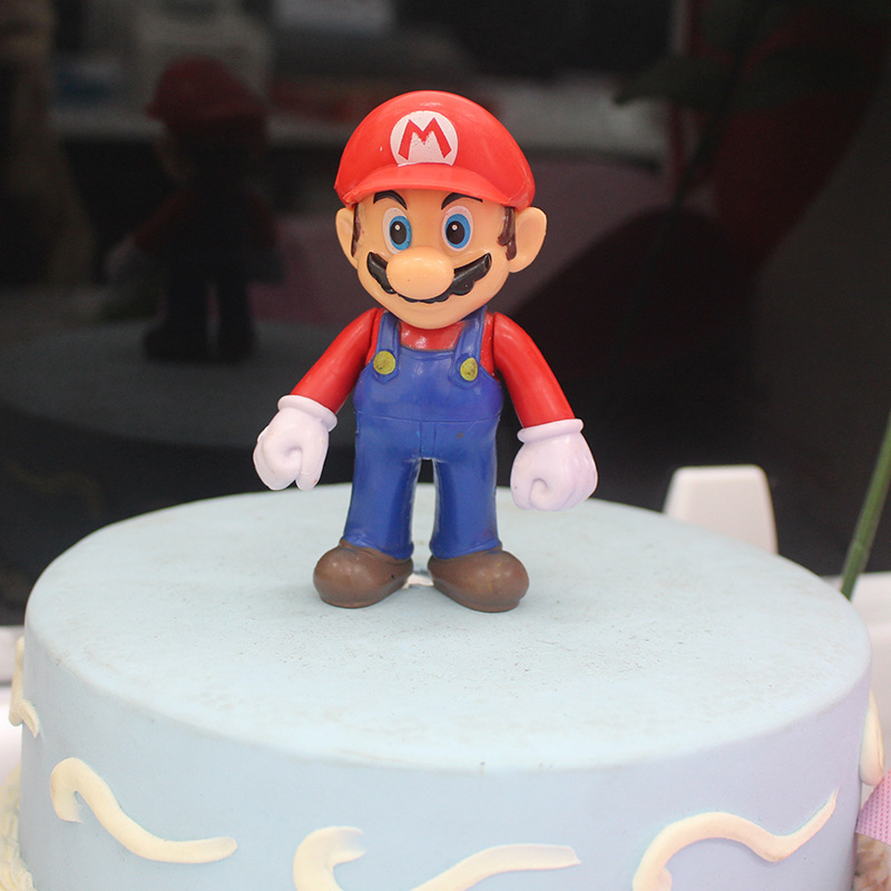 红色马里奥蛋糕烘焙装饰摆件 超级玛丽奥手办模型公仔