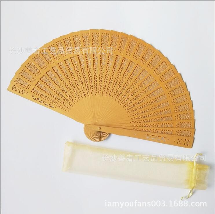 Wholesale Wooden Fan Color Sandalwood Fan Hollow Folding Fan Printed Wooden Crafts Fan Imitation Sandalwood Fan