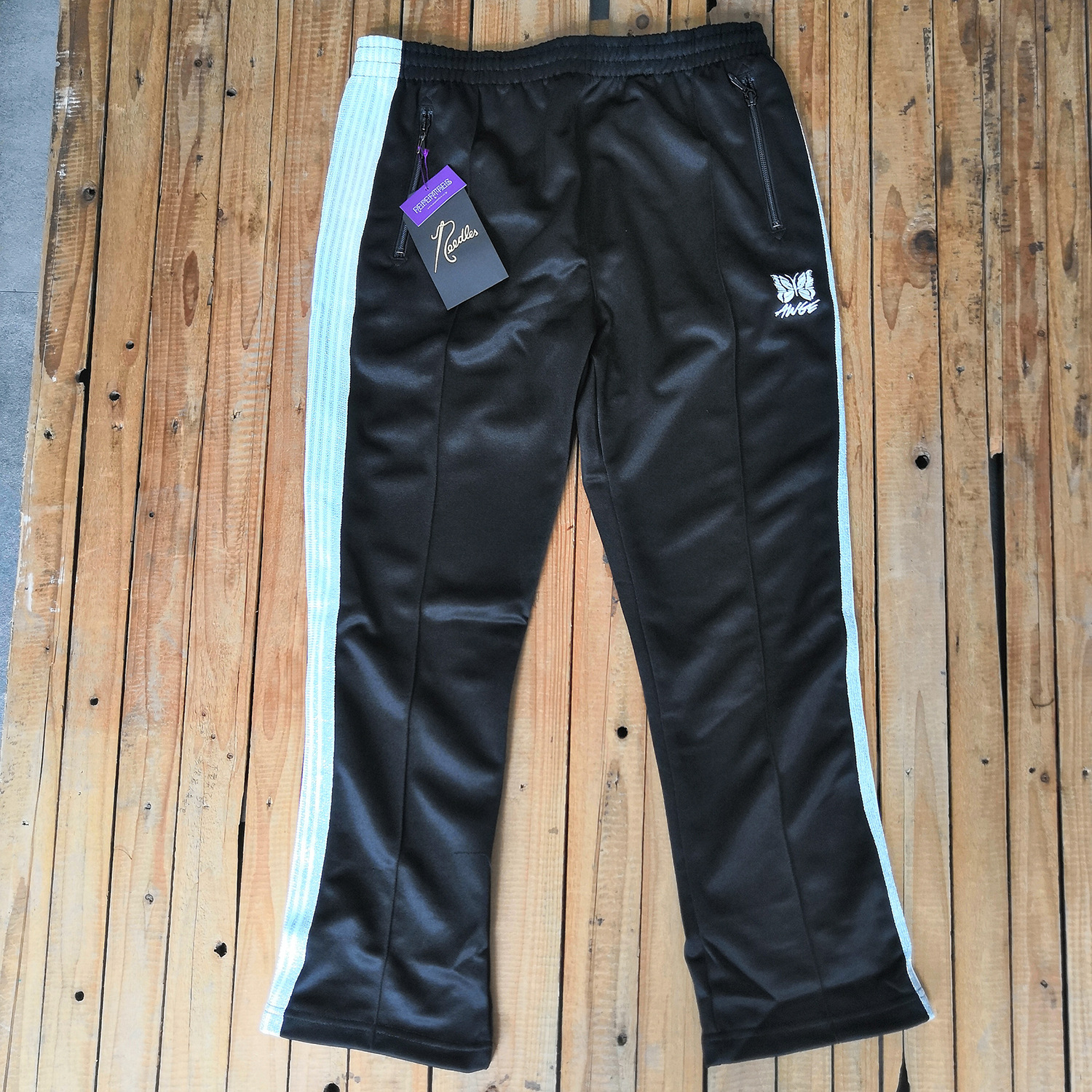 awge x needles asap rocky 联名日系复古蝴蝶织带刺绣长裤休闲裤