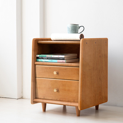 幸福鸟实木床头柜小户型樱桃木床头收纳柜多功能迷你小储物柜40mm