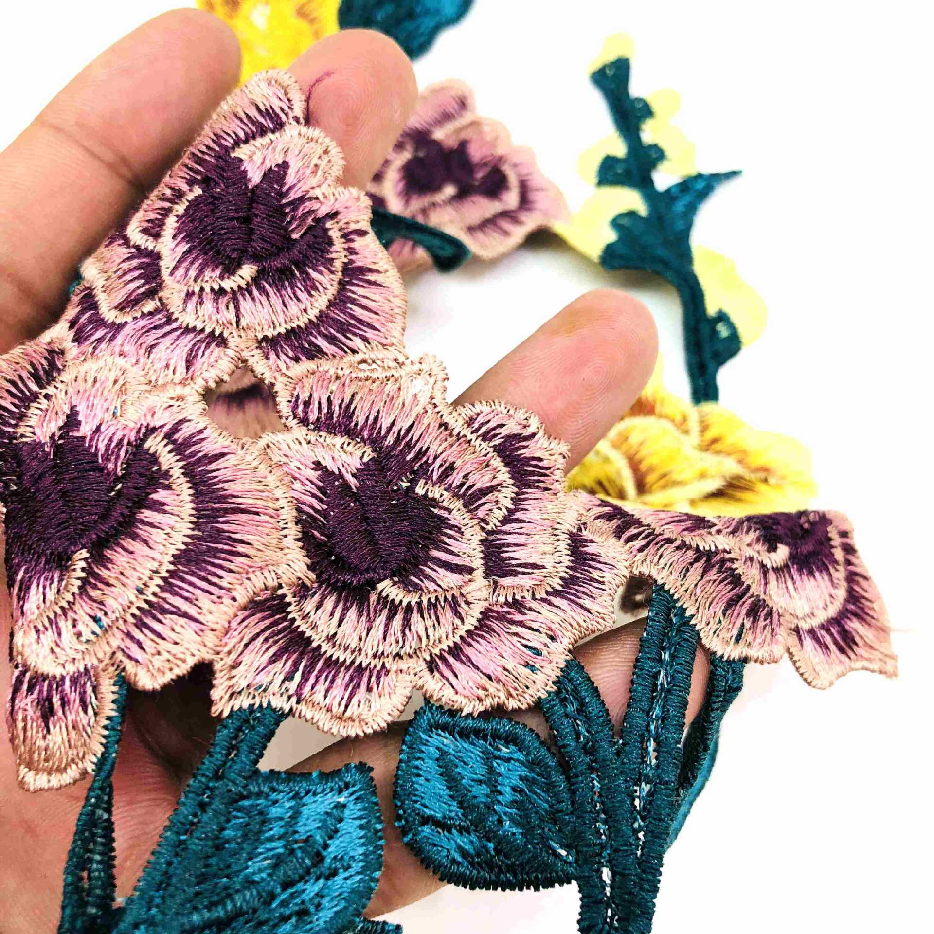 棉线水溶绣花牛仔服旗袍古典戏装辅料刺绣布贴补丁贴缝制diy朵花