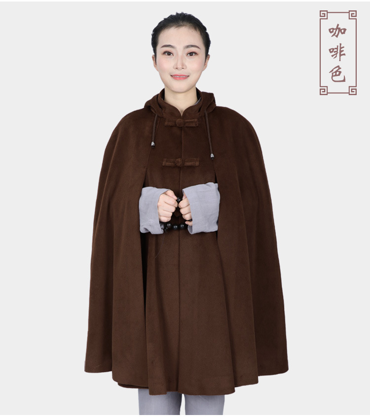 弘通秋冬季打坐披风毛绒加厚保暖居士服灰色禅修服斗篷僧服男女款