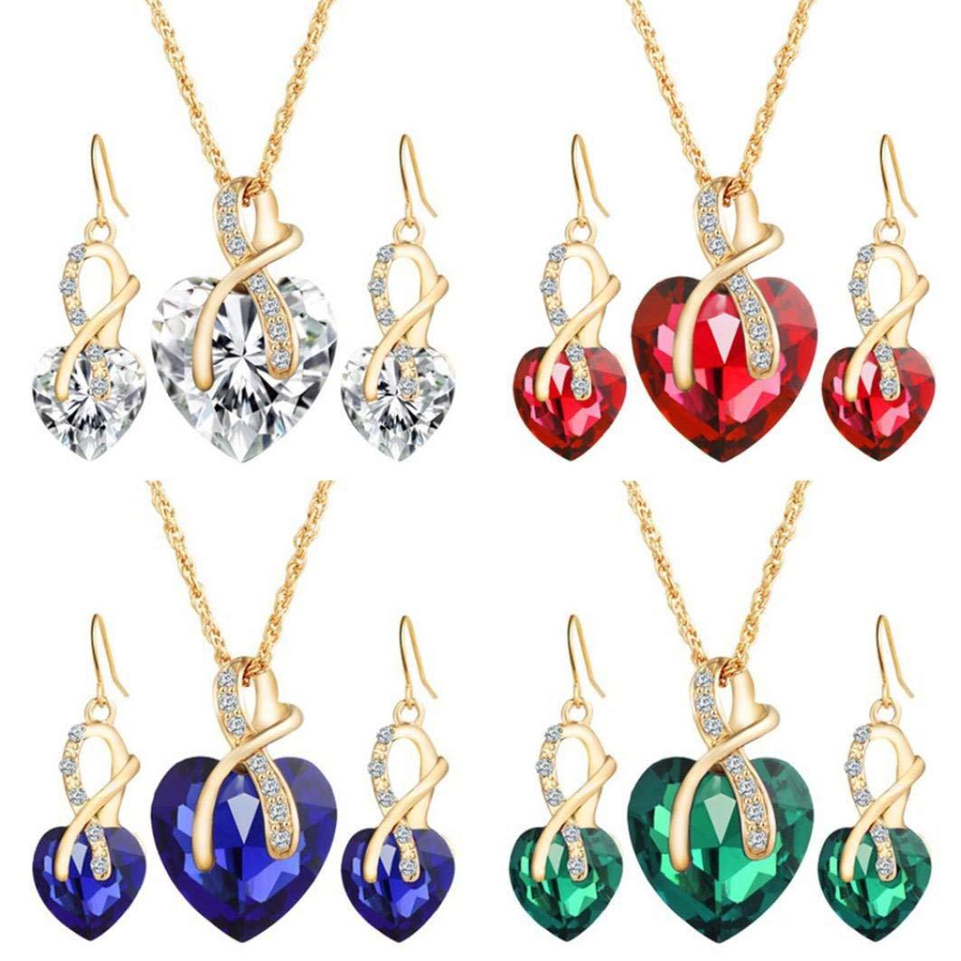 Foreign Trade Hot Selling Popular Ornament Heart Shaped Necklace Earrings Crystal Glass Jewelry Set