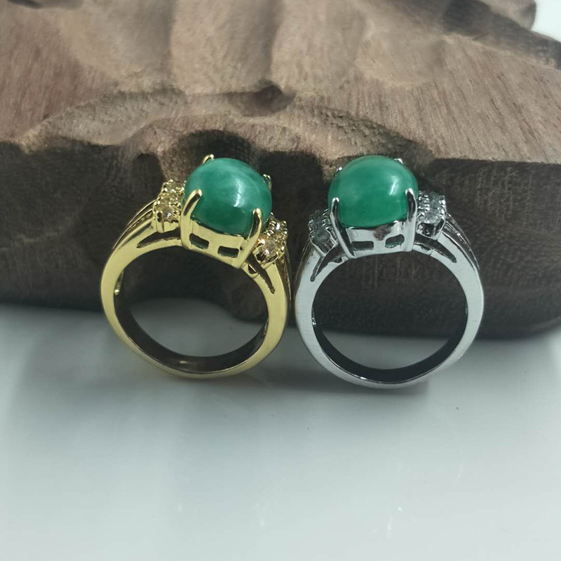 雅玉堂玉器批发金镶玉戒指 韩版镶玉指环 金色银色镶嵌韩玉戒指