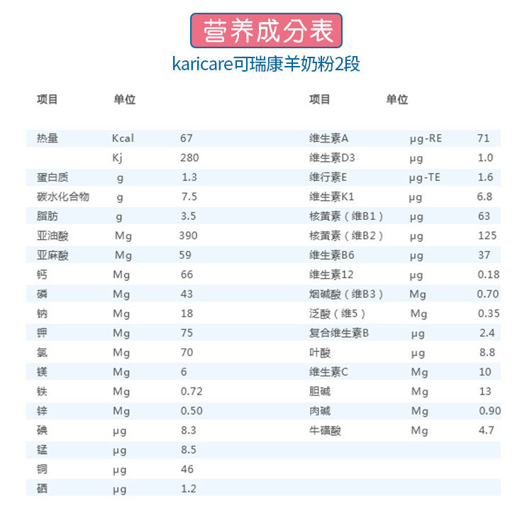 澳洲进口新西兰karicare可瑞康羊奶粉2段婴幼儿奶粉二段可购3段