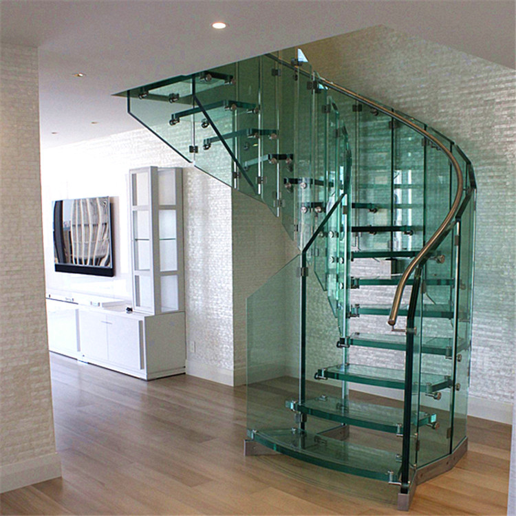 prima厂商家设计旋梯豪宅山庄玻璃踏步不锈钢中柱螺旋楼梯