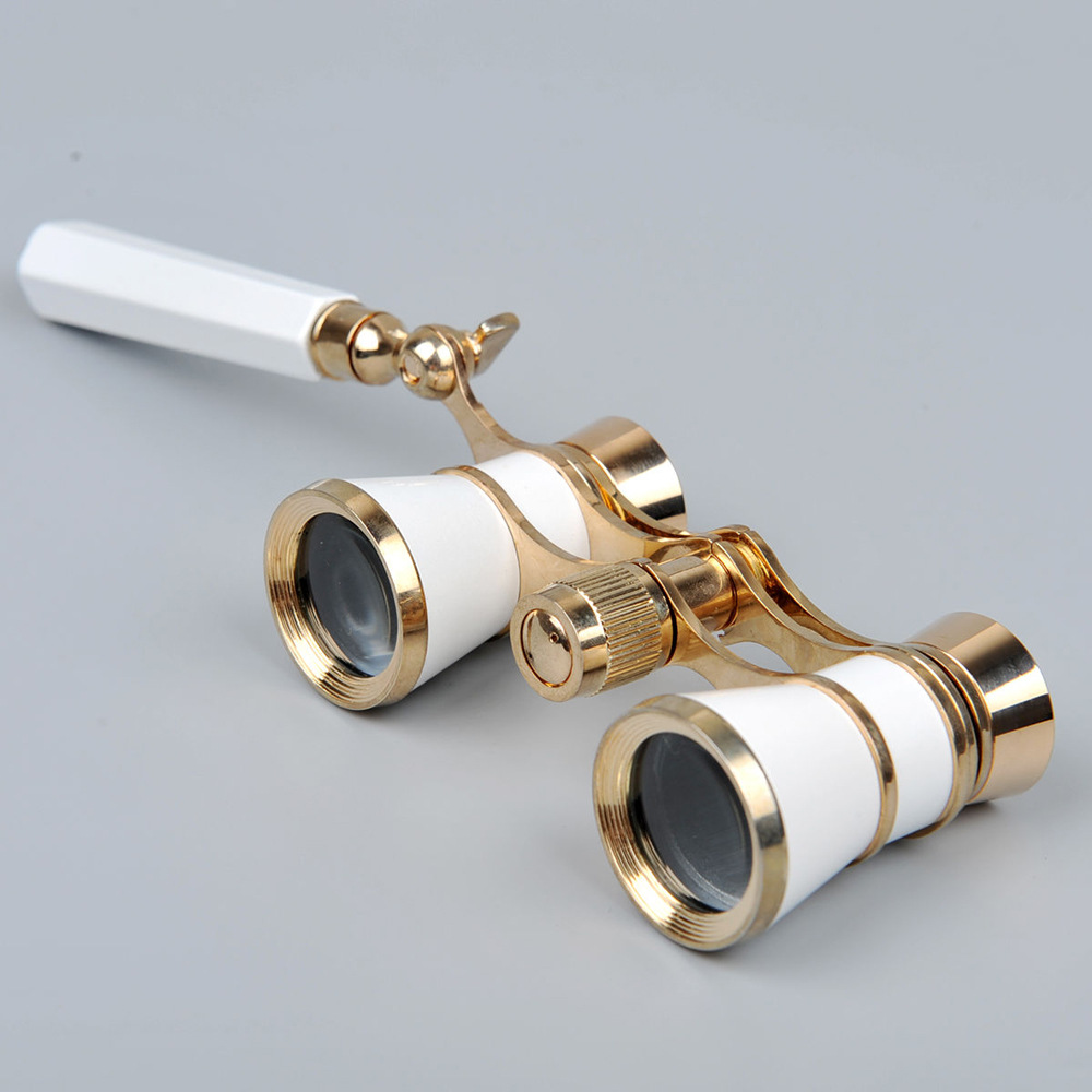 3X25高清金属手柄镀金观剧镜双筒礼品望远镜
