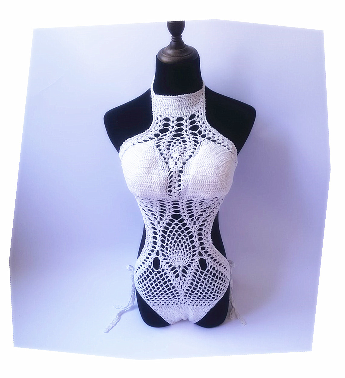 速卖通ebay热卖全棉钩针比基尼欧美性感连体泳衣手工针织女士泳装