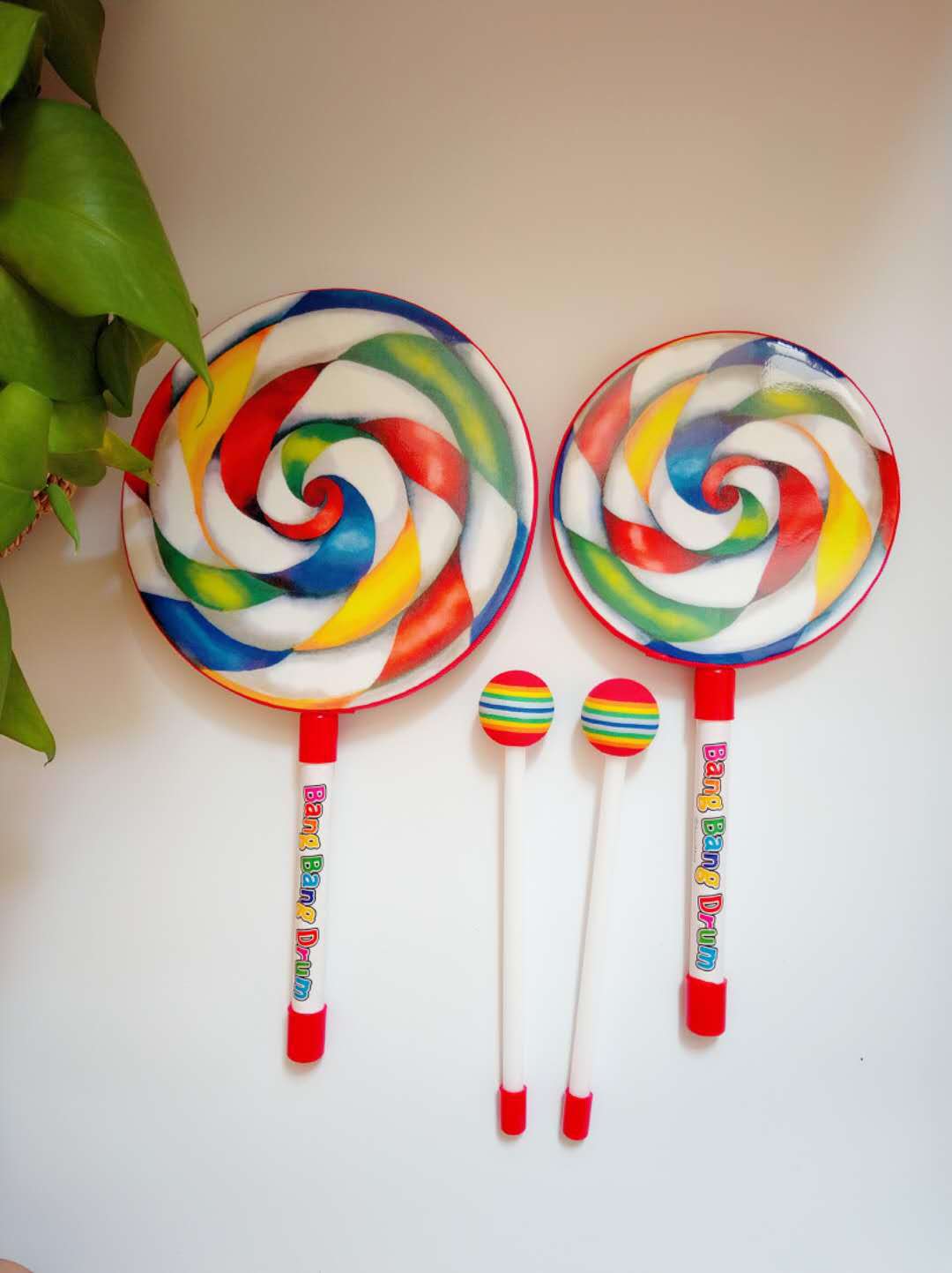 厂家批发婴幼儿益智科教玩具棒糖鼓 儿童打击乐器6寸棒棒糖鼓