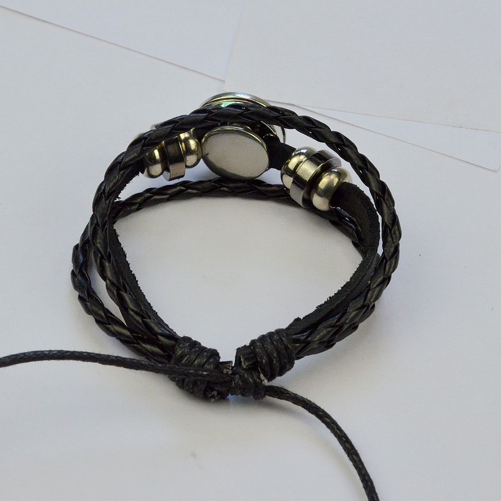 夜光黑色十二星座手链时光宝石手链搭扣朋克情侣编织皮手链民族饰