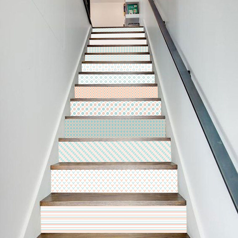 lt136少女几何图 北欧儿童房装饰 楼梯贴时尚创意台阶装饰墙贴