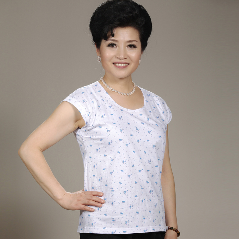 中老年汗衫纯棉背心女大码 妈妈吊带背心全棉宽松短袖碎花老太衫