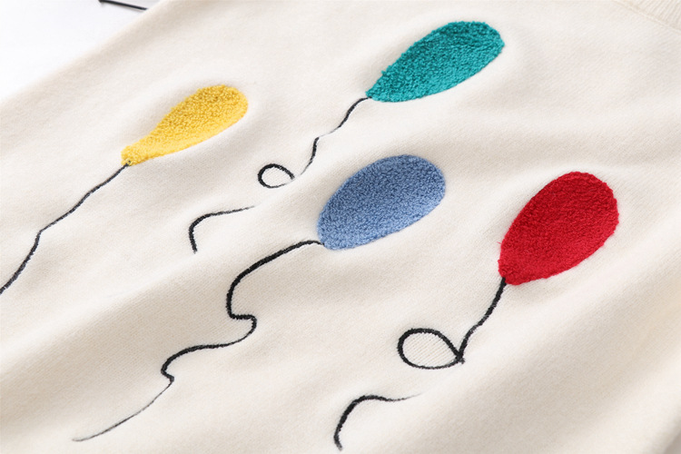 qjr3580秋装新款甜美百搭刺绣彩色气球针织衫圆领长袖毛衣女上衣