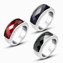 不锈钢戒指欧美桥形宝石钛钢指环弓形扳指多面石或指现货批发