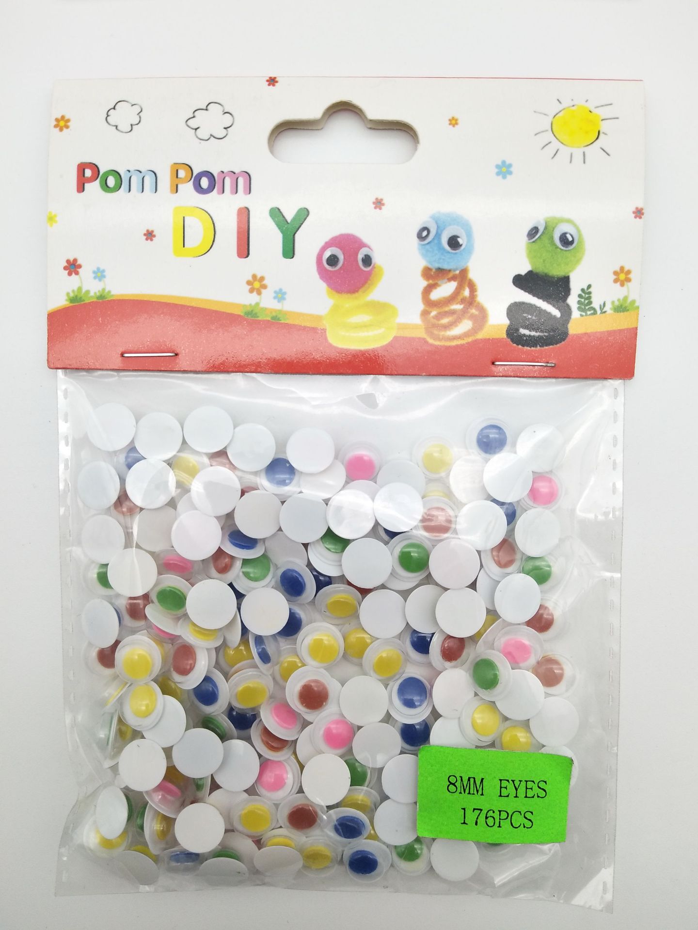 8mm Color Kernel Plastic Moving Eyes, 176 with Chuck, Small Package