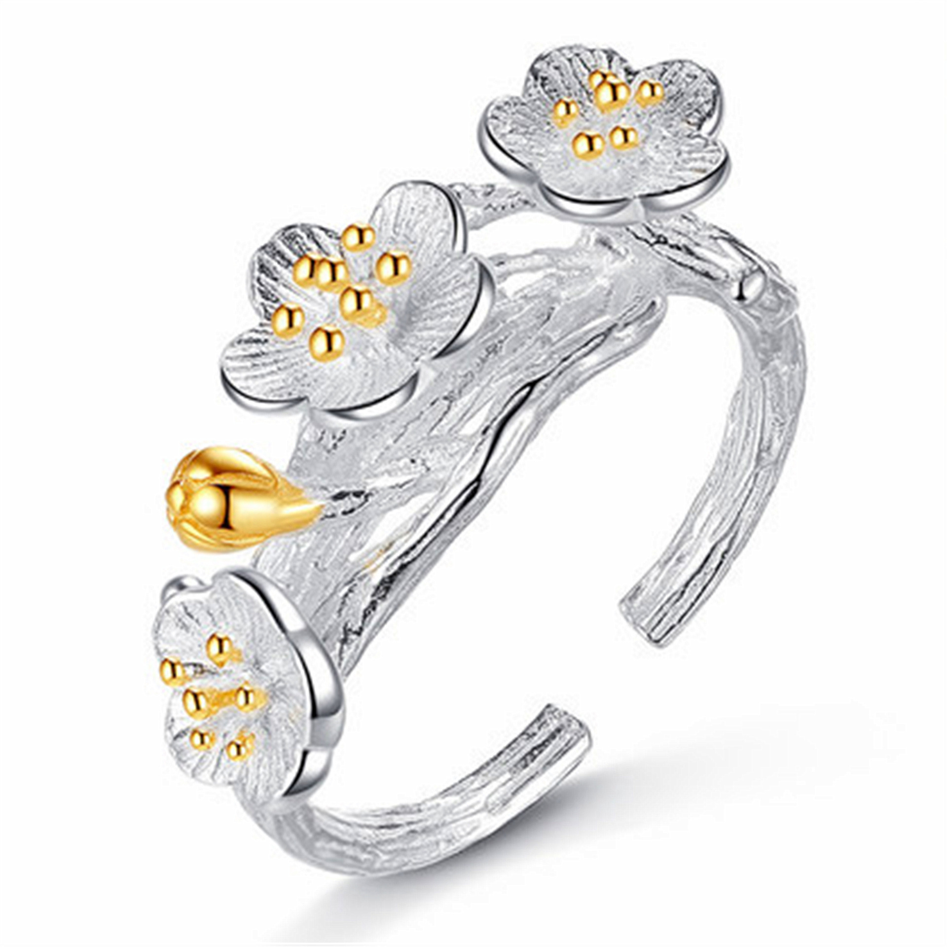 新品梅花银戒指女复古925开口个性潮人民族风指环礼物厂家代发