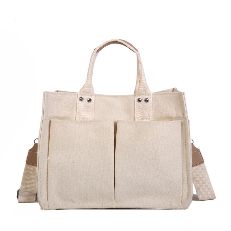 Women's Canvas Bag Korean Ins Simple All-Match Multi-Pocket Tote Messenger Bag Large Capacity Shoulder Bag Women's Big Bags