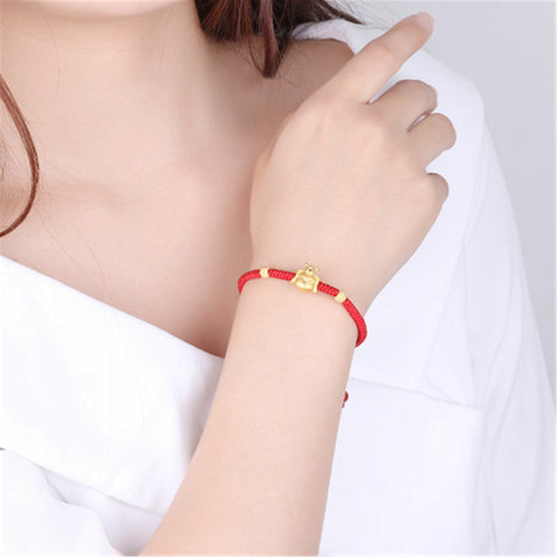 韩版热卖皇冠狗手链女本命年红绳黄金转运珠编织手串情人节礼物