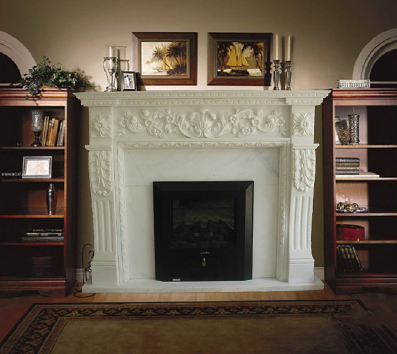 厂家直销 欧式简约雕花 石材壁炉架 家居装饰汉白玉大理石壁炉