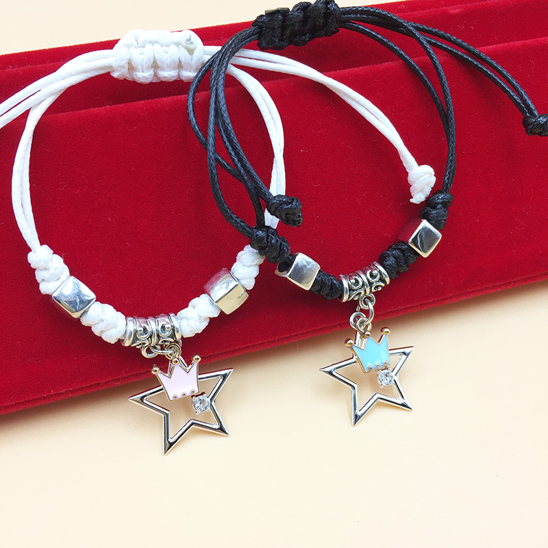 韩版个性五角星手链 闺蜜姐妹手链一对 皮绳手链女学生礼物饰品