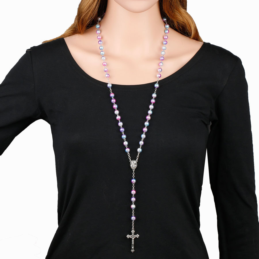 Cross-Border Creative New Holy Land Crucifix Cross Beaded Necklace Holy Rosary Necklace