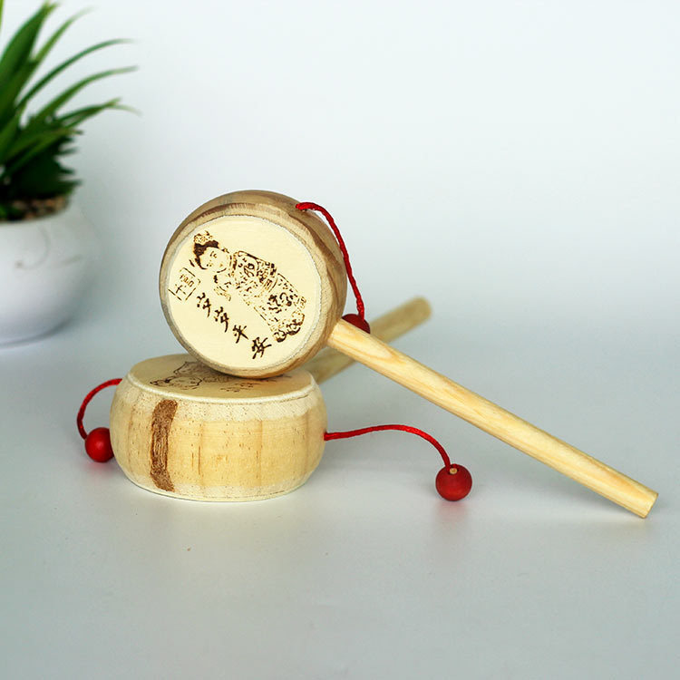 儿童婴儿摇铃木质工艺品礼品拨浪鼓创意吉祥如意手摇鼓传统玩具