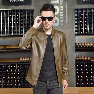男士休闲褐色皮衣