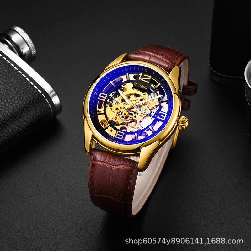 呗伊诺byino手表男士机械表男表全自动防水镂空潮流中学生特种兵