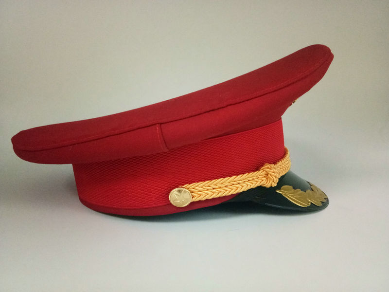 酒红色保安大盖帽厂家批发物业大盖帽 成人保安大盖帽红色大盖帽