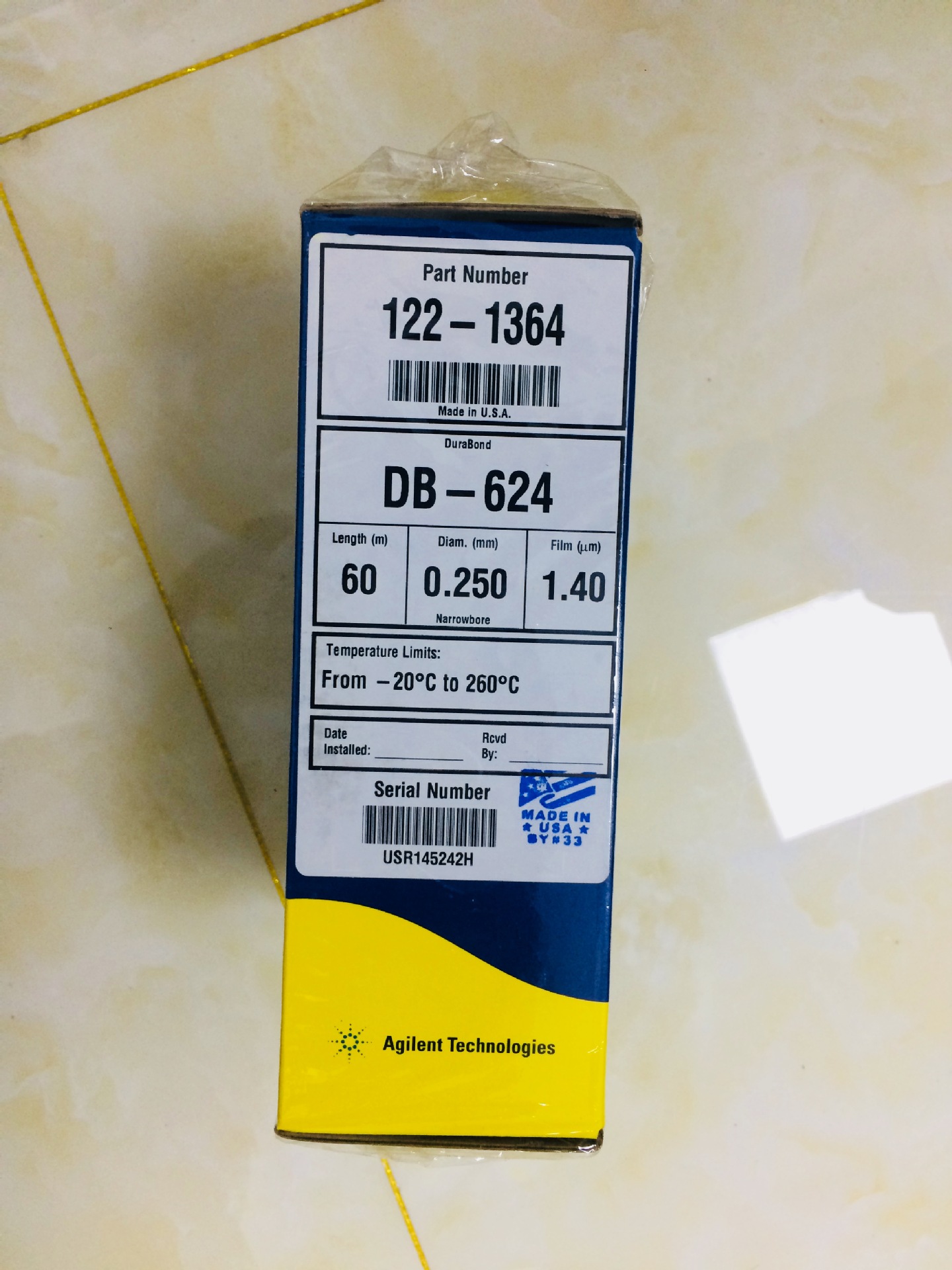 安捷伦122-1364j&w db-624 气相色谱柱,60 m, 0.25 mm, 1.40 08m