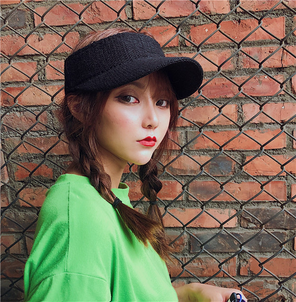 韩版夏天m字母空顶遮阳防晒鸭舌帽子韩国纯色无顶潮女鸭嘴太阳帽