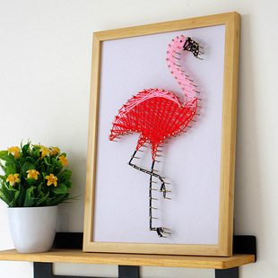 火烈鸟 钉子绕线画diy材料包成品 毛线缠绕画 手工课装饰画弦丝画
