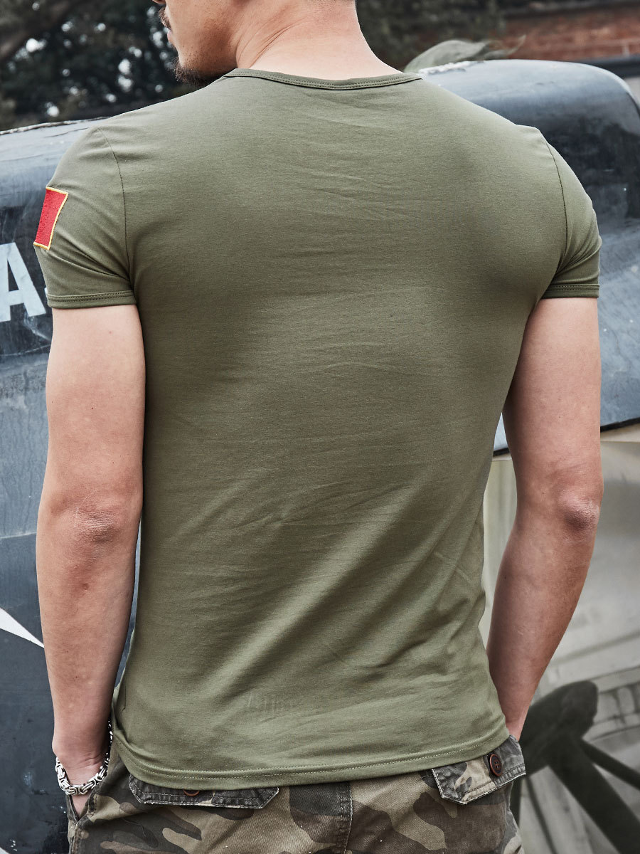 部队男式军旅风t恤户外军迷新款中国字刺绣男士修身短袖t恤特种兵