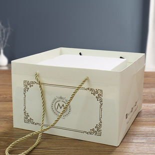 烘焙包装 欧式烫金6寸蛋糕盒手提袋 加厚白卡纸袋 蛋糕盒手提袋子