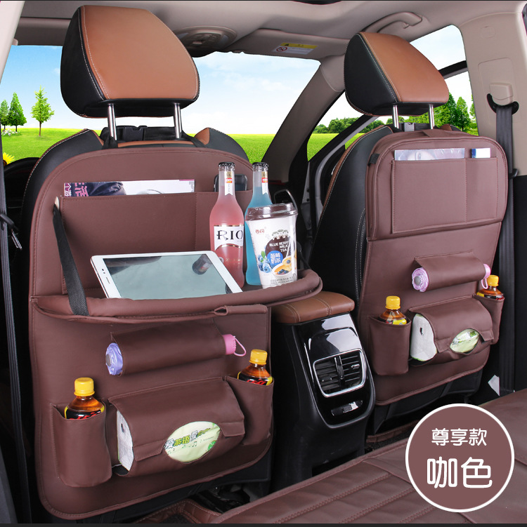 Leather Car Seat Organizer Multifunctional Foldable Car Dining Table Shopping Bags Car Interior Design Supplies