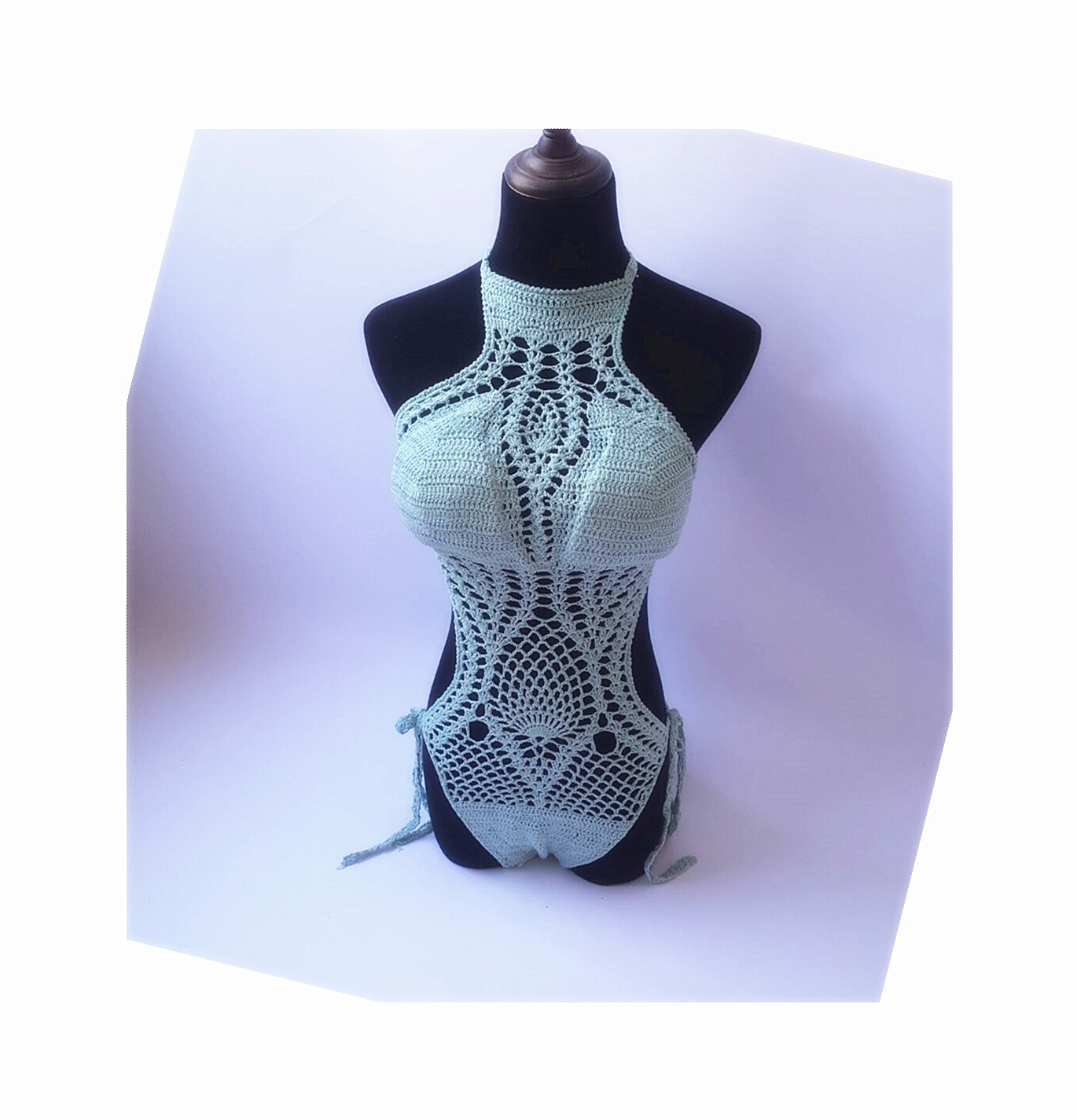 速卖通外贸泳装纯色修身手工编织连体泳衣女户外沙滩浴温泉比基尼