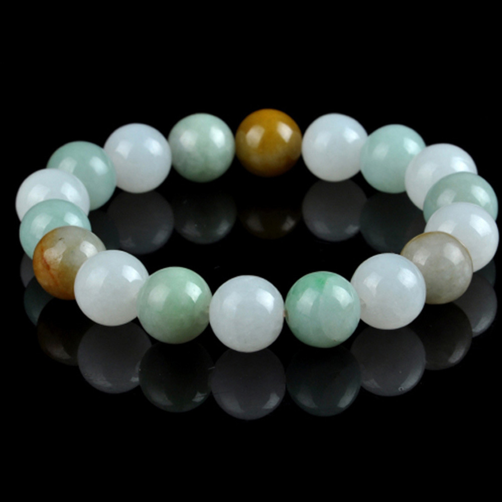 a货翡翠三彩玉手链男女款冰糯种翡翠三色玉石手串手链