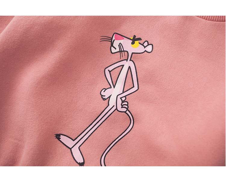 2018冬季热销新款童装粉红豹卡通字母印花一家三口家庭韩版亲子装