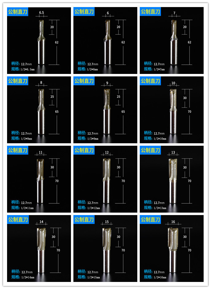 川木双刃直刀 木工铣刀直刀 密度板专用 公制修边雕刻机刀1/2