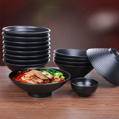 黑色a5密胺餐具磨砂仿瓷麻辣烫碗千味拉面碗日式韩式面碗厂家批发