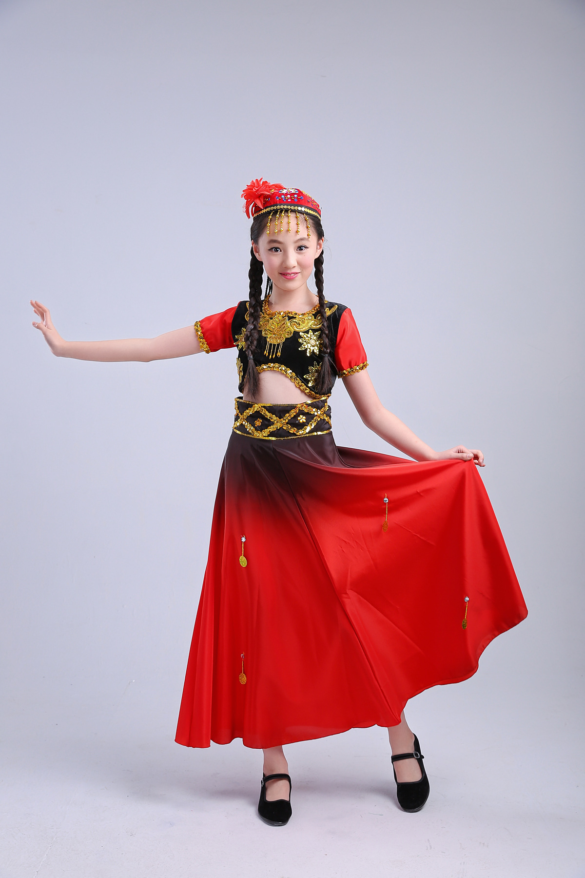 新款新疆舞儿童舞蹈演出服 新疆舞演出服维吾尔族舞台服装少儿