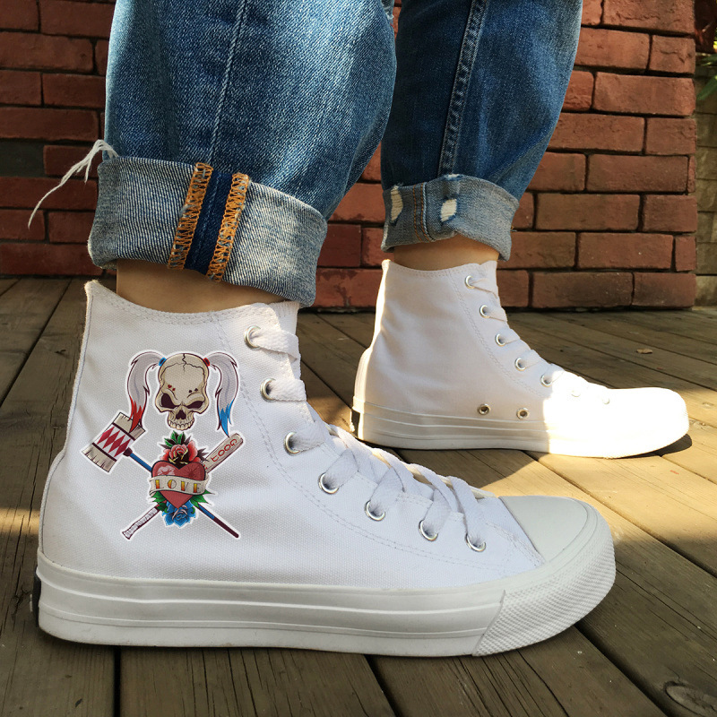 wen 创意手绘鞋 时尚个性低帮帆布鞋女街头风骷髅头玫瑰花男板鞋