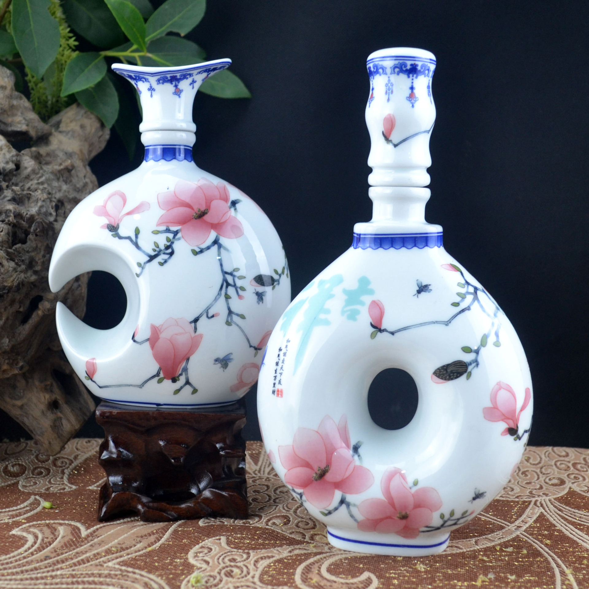 1斤装釉上彩景德镇陶瓷酒瓶带手柄式中空式高温艺术酒瓶不渗酒