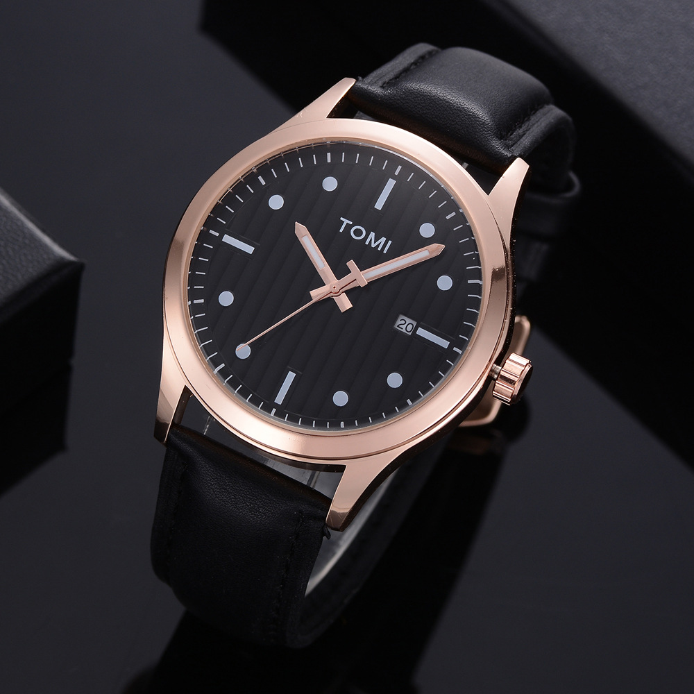 tomi品牌 高档商务大牌pu带石英表 多功能带日历休闲时尚手表