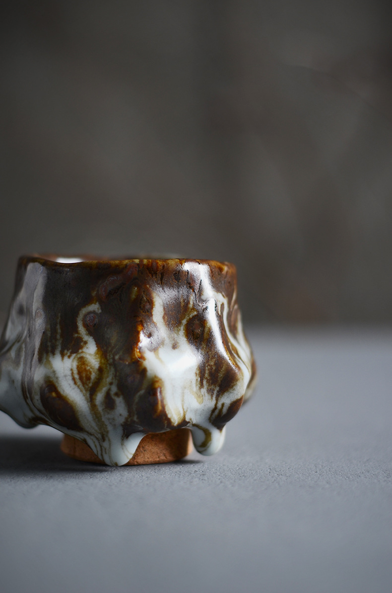 日式手工志野杯纯手工志野烧品茗杯古朴禅意茶杯主人杯孤品粗陶盏